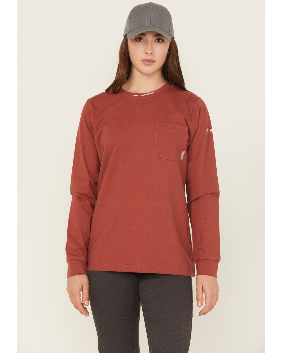 Image #2 - Ariat Women's FR Pima Stretch US Logo Baselayer Long Sleeve Work T-Shirt, Red, hi-res