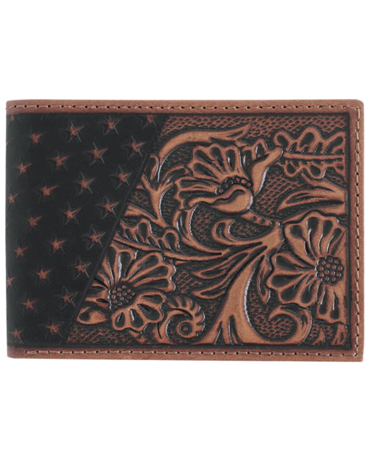 Cody James Men's Americana Tooled Leather Bifold Wallet, Brown, hi-res