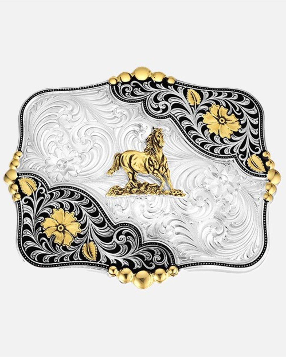 Montana Silversmiths Timberline Buckle with Galloping Horse, Silver, hi-res
