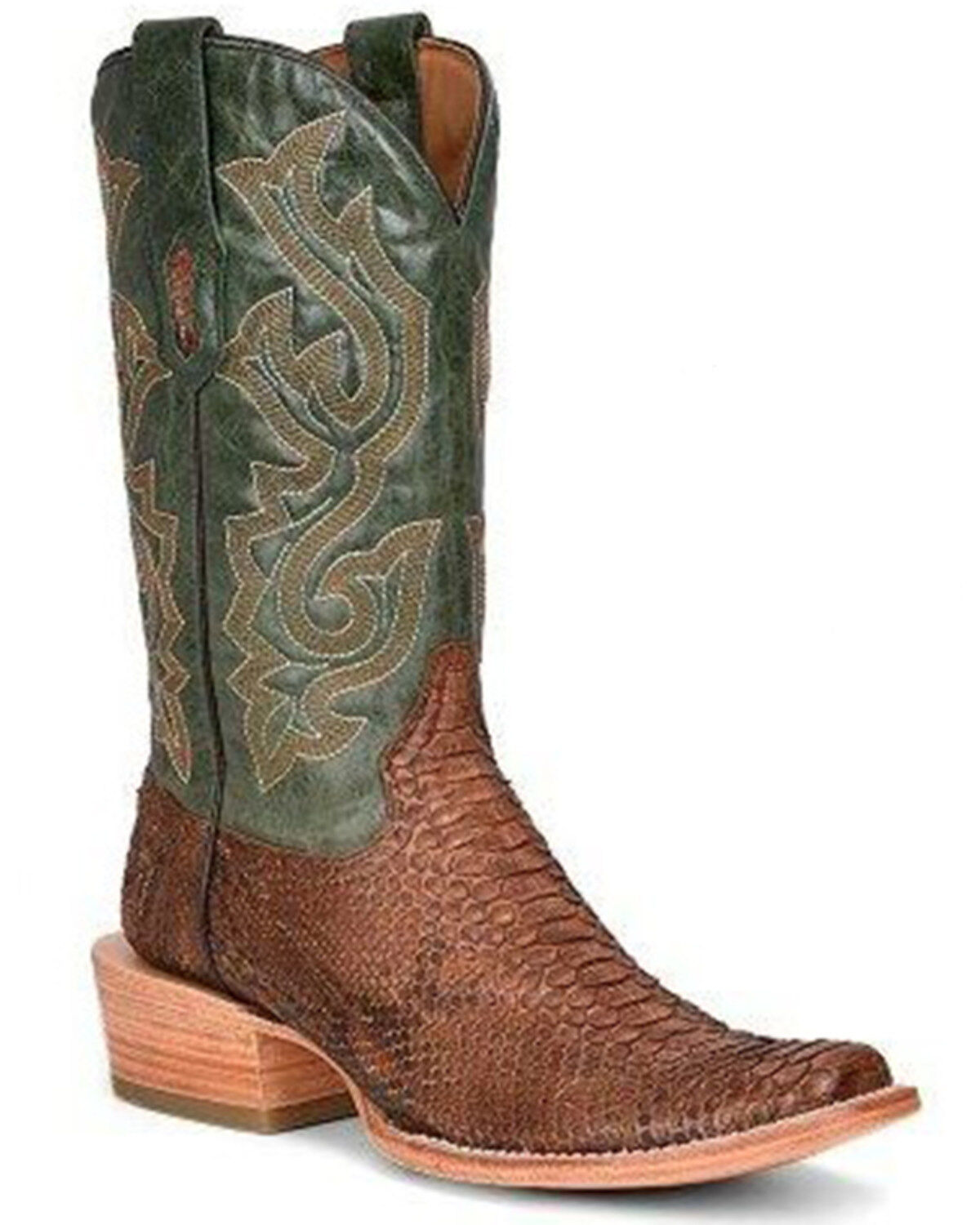 Corral Men's Exotic Python Embroidered Performance Western Boots - Square Toe, Green/brown, hi-res