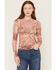 Image #1 - Ash & Violet Women's Bandana Print Long Sleeve Mesh Shirt, Rust Copper, hi-res