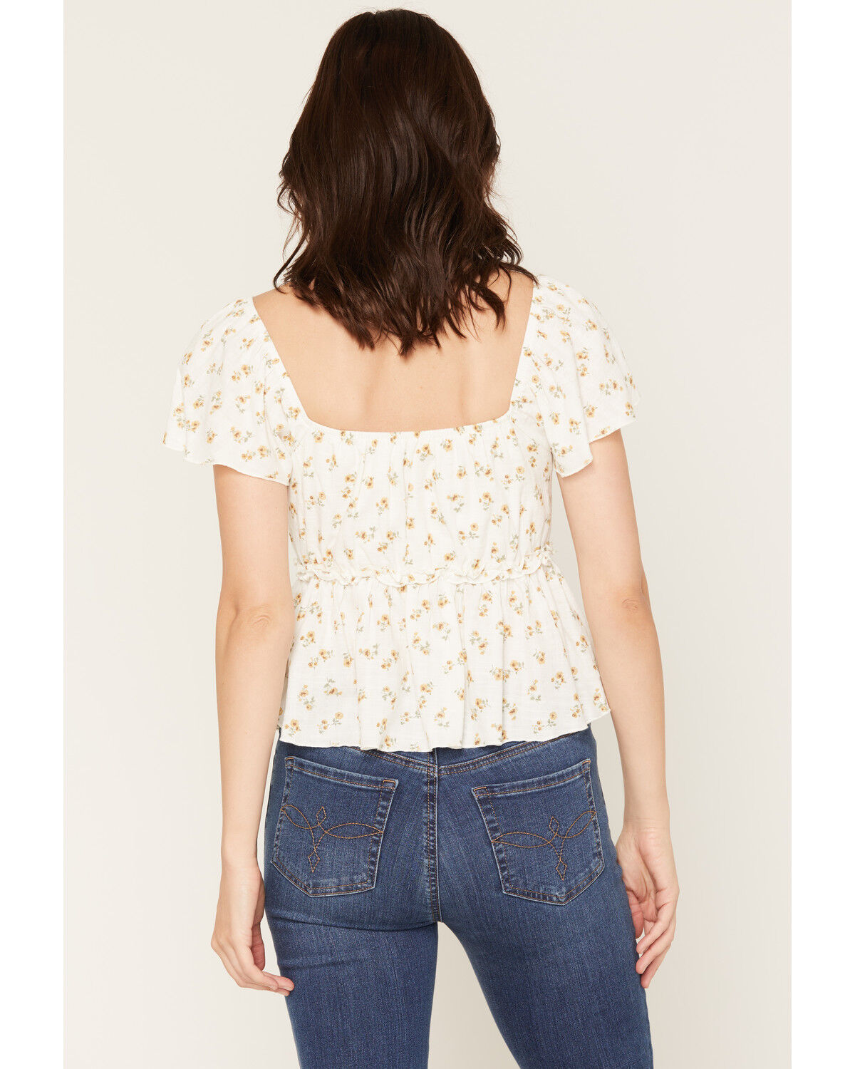 Image #4 - Cleo + Wolf Women's Floral Print Flutter Sleeve Ruffle Peplum Top, Ivory, hi-res
