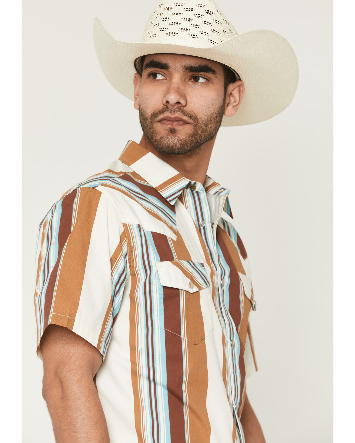 Image #2 - Gibson Trading Co Men's Retro Stripes Short Sleeve Snap Western Shirt - Big, Rust Copper, hi-res
