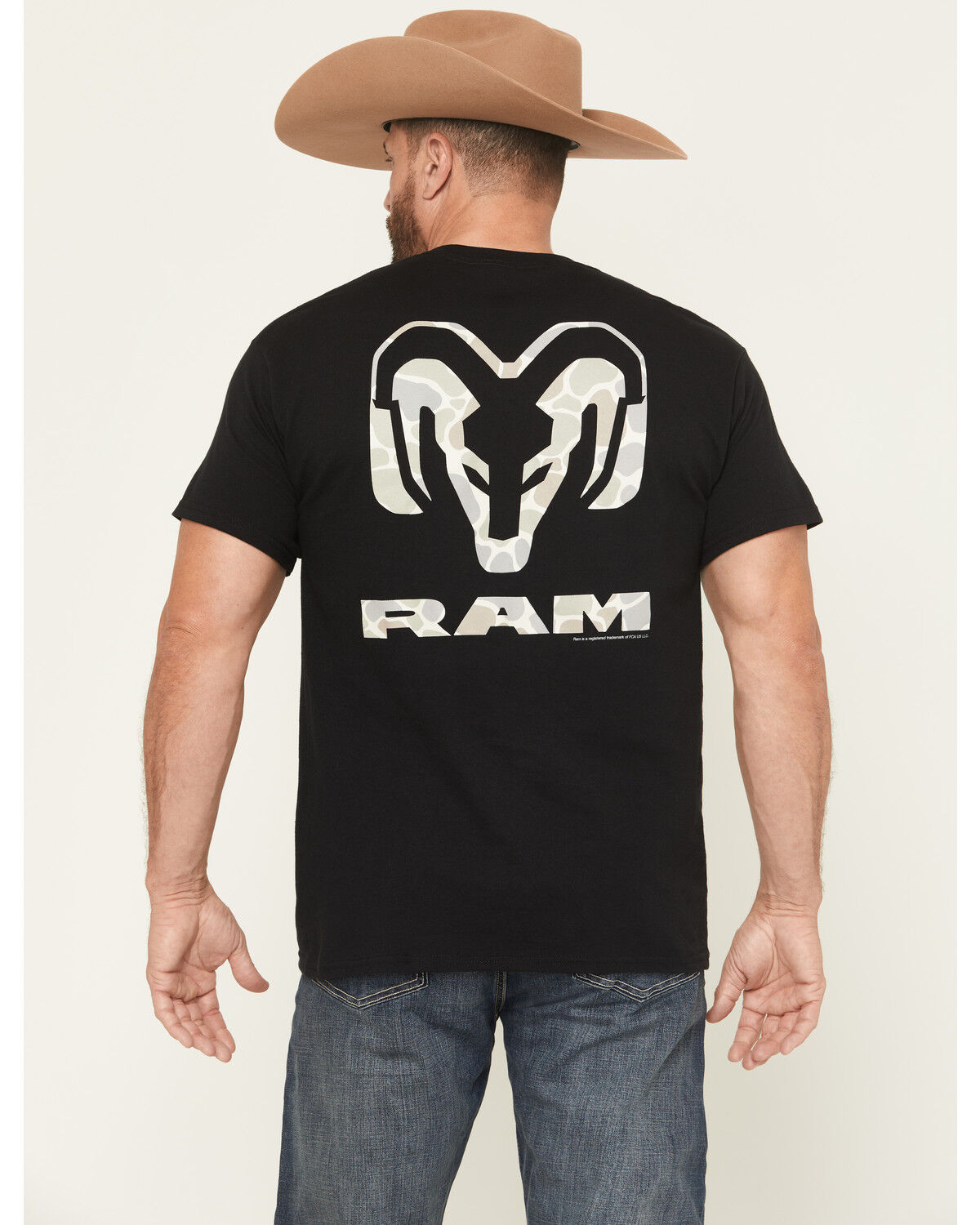 Buckwear Men's Ram Camo Print Logo Short Sleeve Graphic T-Shirt, Black, hi-res