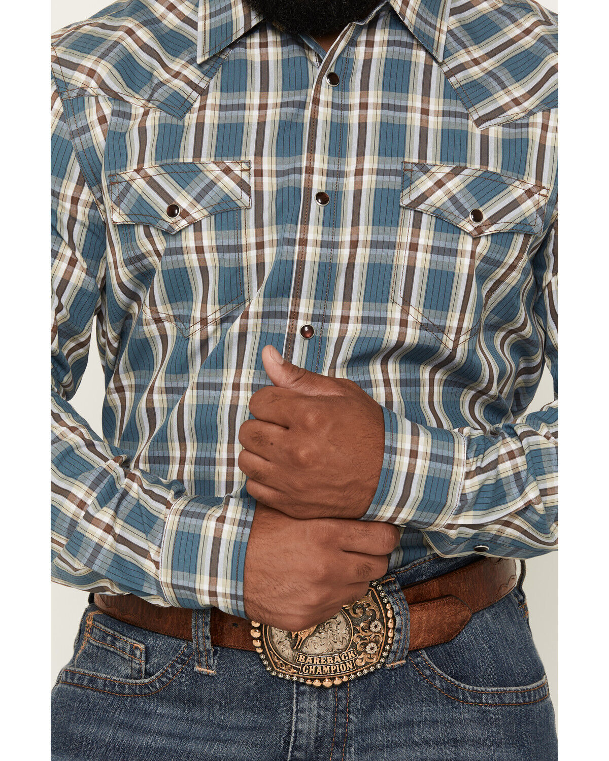Image #3 - Cody James Men's Niagara Falls Plaid Print Long Sleeve Snap Western Shirt, Blue, hi-res