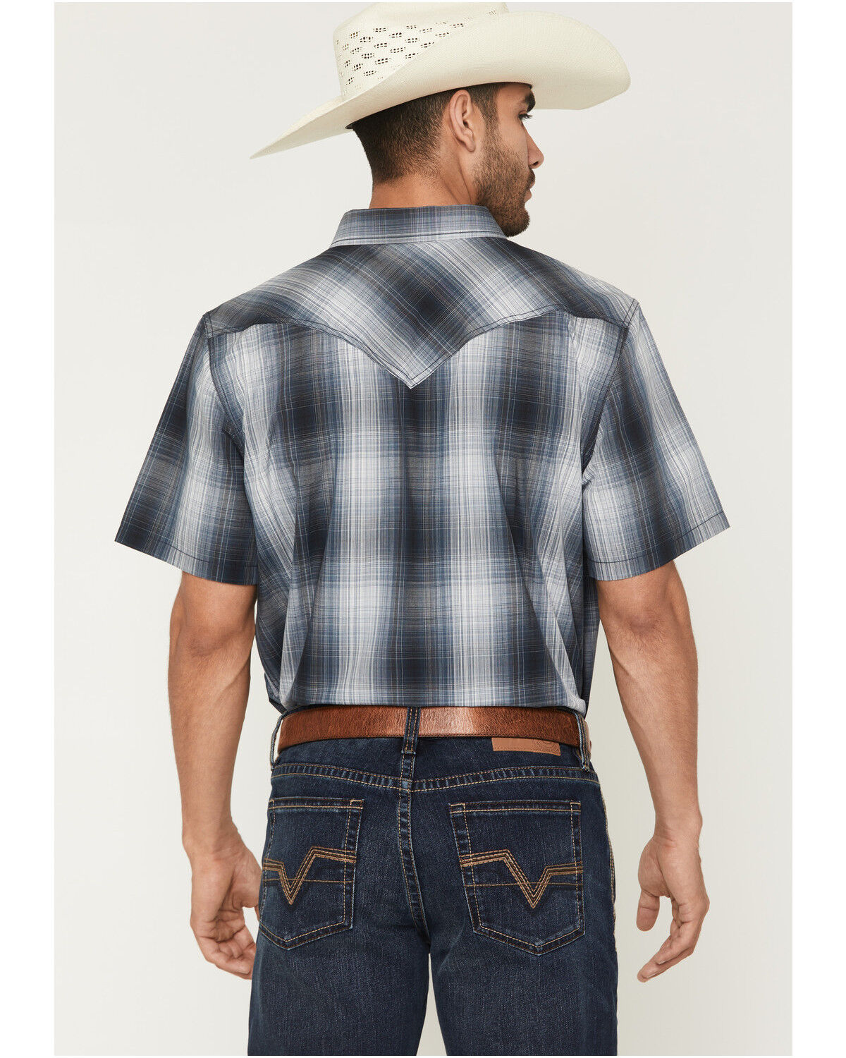 Image #4 - Cody James Men's Weed Wacker Plaid Print Short Sleeve Snap Western Shirt - Tall, Blue, hi-res