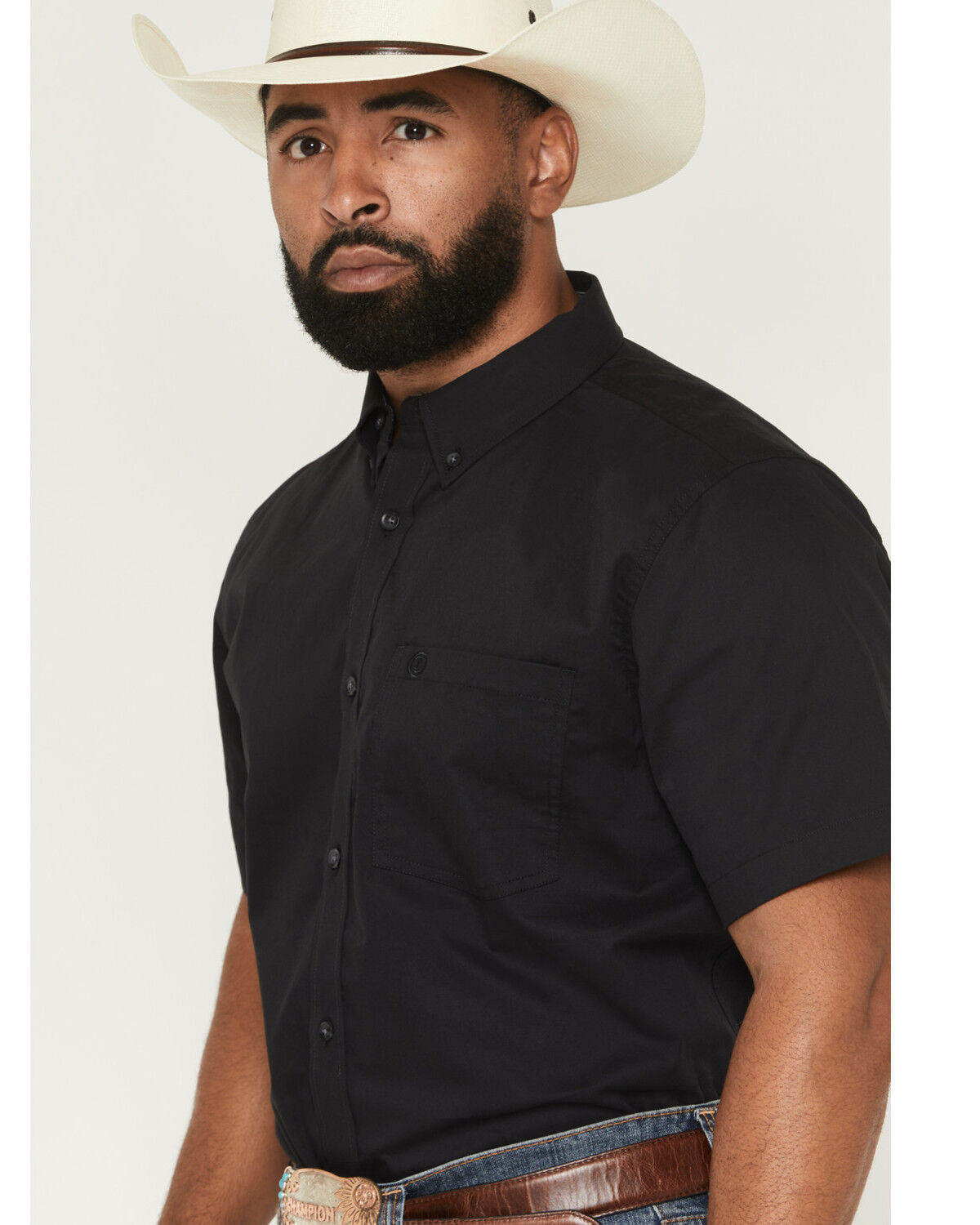 Image #2 - Cody James Men's Basic Solid Short Sleeve Button-Down Stretch Western Shirt - Big, Black, hi-res