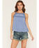 Image #1 - Eyeshadow Women's Cross Stitch Embroidered Lace Trim Tank, Light Blue, hi-res