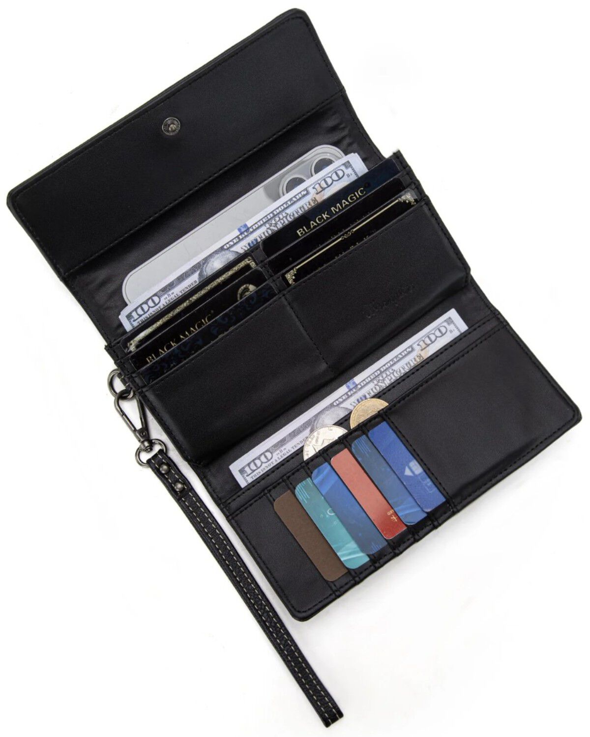 Image #3 - Wrangler Women's Denim Woven Tri-Fold Wristlet Wallet, Black, hi-res