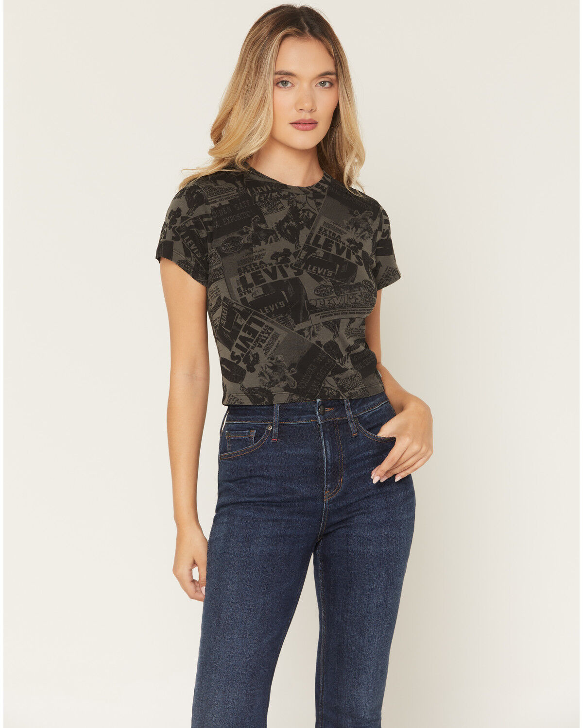 Levi's Women's Premium Cowboy Sporty Short Sleeve Cropped Tee, Black, hi-res