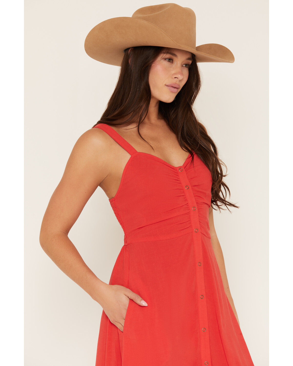 Image #2 - Lovestitch Women's Sleeveless Snap Front Midi Dress, Red, hi-res