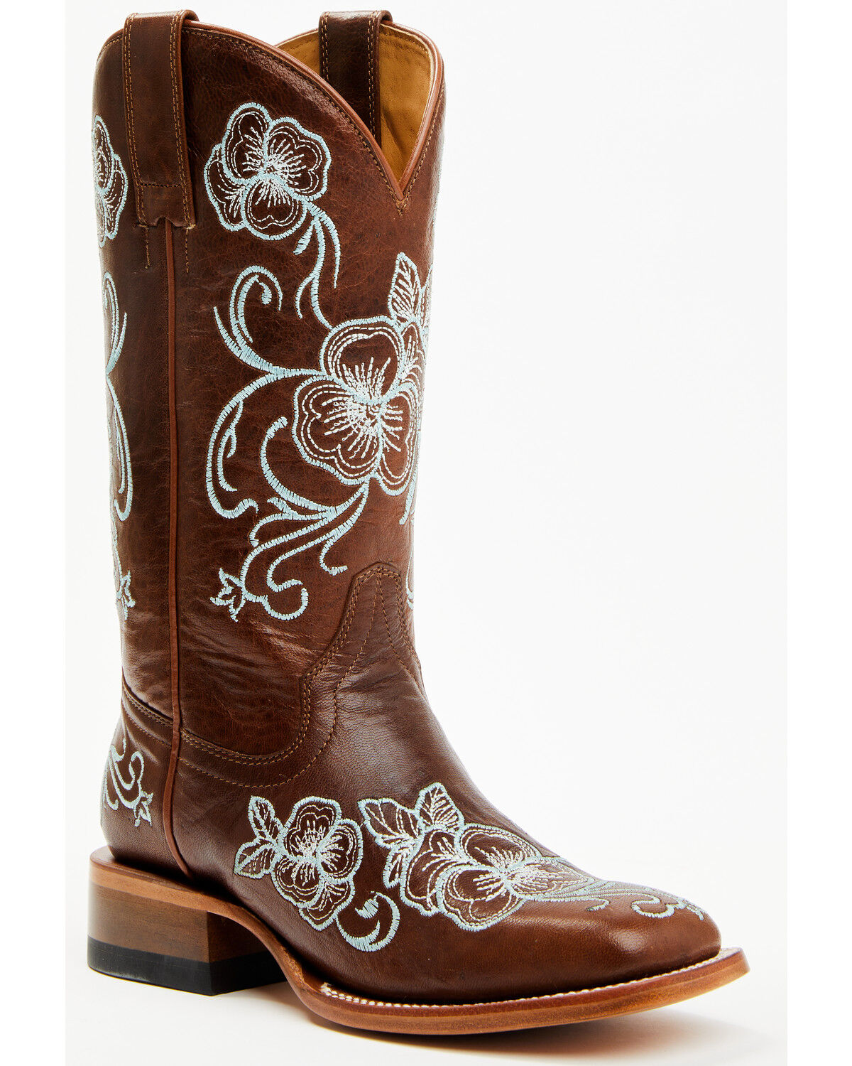 Shyanne Women's Lasy Floral Embroidered Western Boots - Broad Square Toe, Turquoise, hi-res