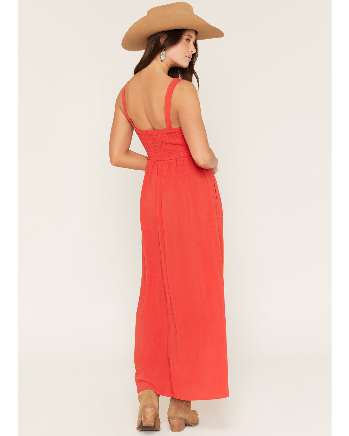 Image #4 - Lovestitch Women's Sleeveless Snap Front Midi Dress, Red, hi-res