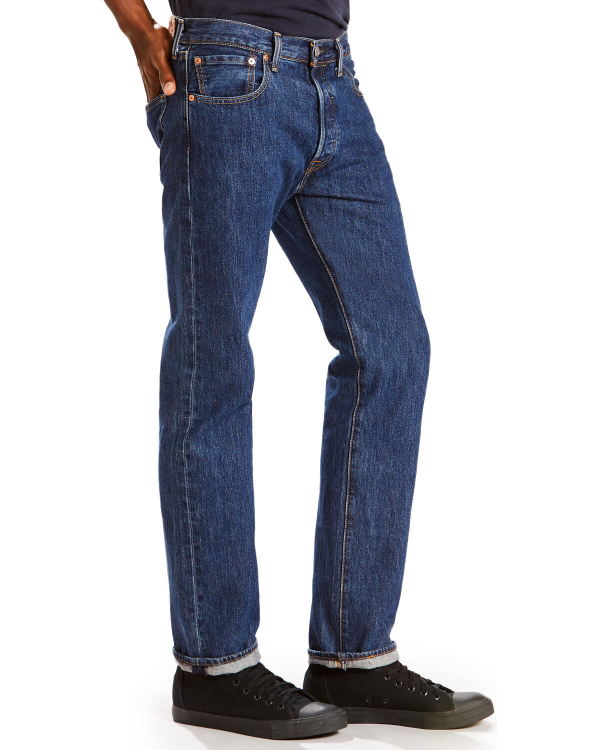 Image #2 - Levi's Men's 501 Original Straight Leg Jeans, Dark Blue, hi-res