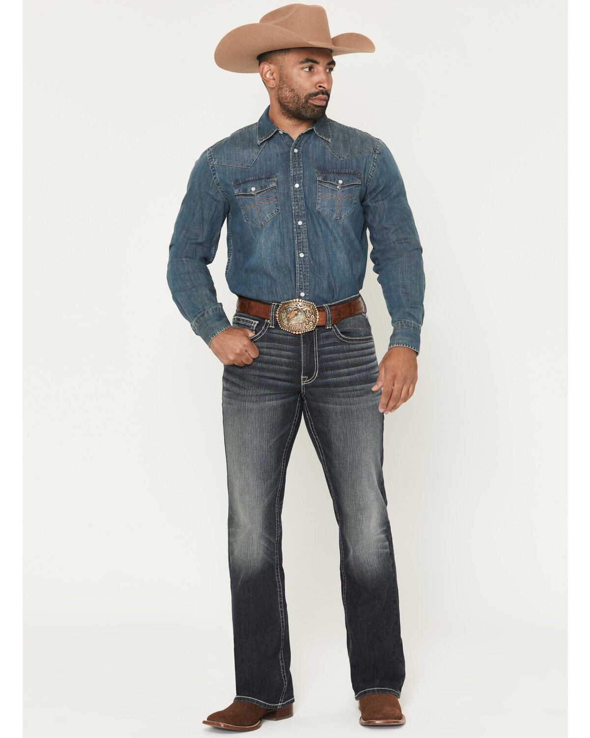 Cody James Men's Cayanne Wash Duke Relaxed Bootcut Stretch Denim Jeans, Dark Wash, hi-res