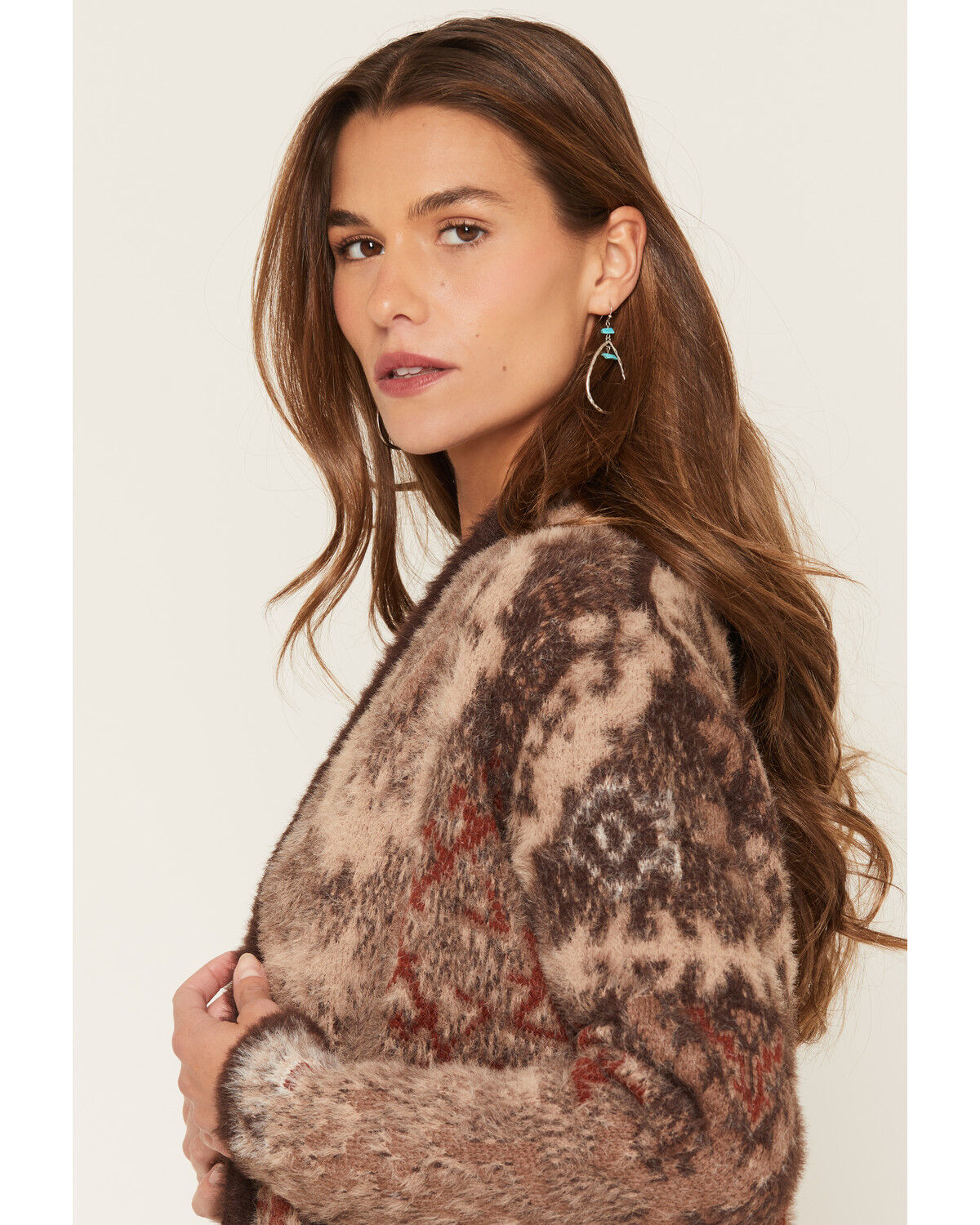 Image #2 - Shyanne Women's Southwestern Print Eyelash Yarn Duster, Cognac, hi-res