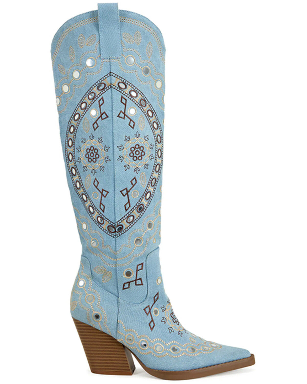 Image #2 - Azalea Wang Women's Aamina Embellished Denim Tall Western Boots - Round Toe, Blue, hi-res