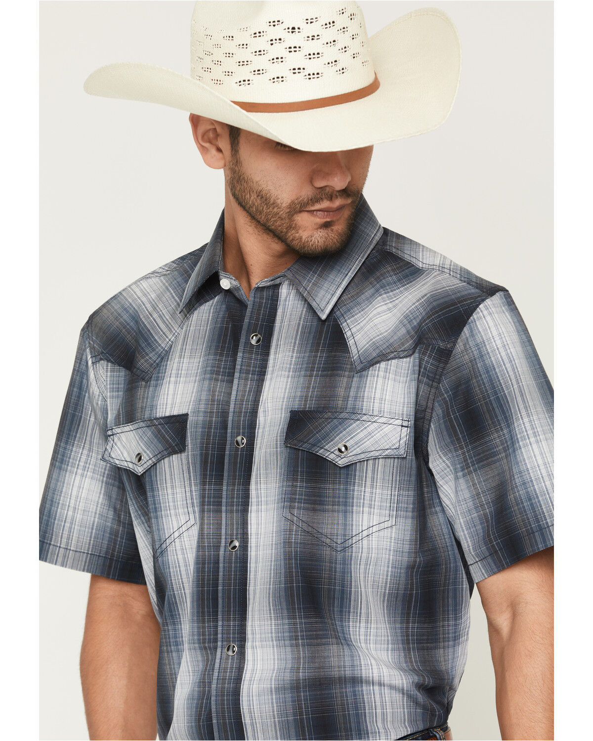 Image #2 - Cody James Men's Weed Wacker Plaid Print Short Sleeve Snap Western Shirt - Tall, Blue, hi-res