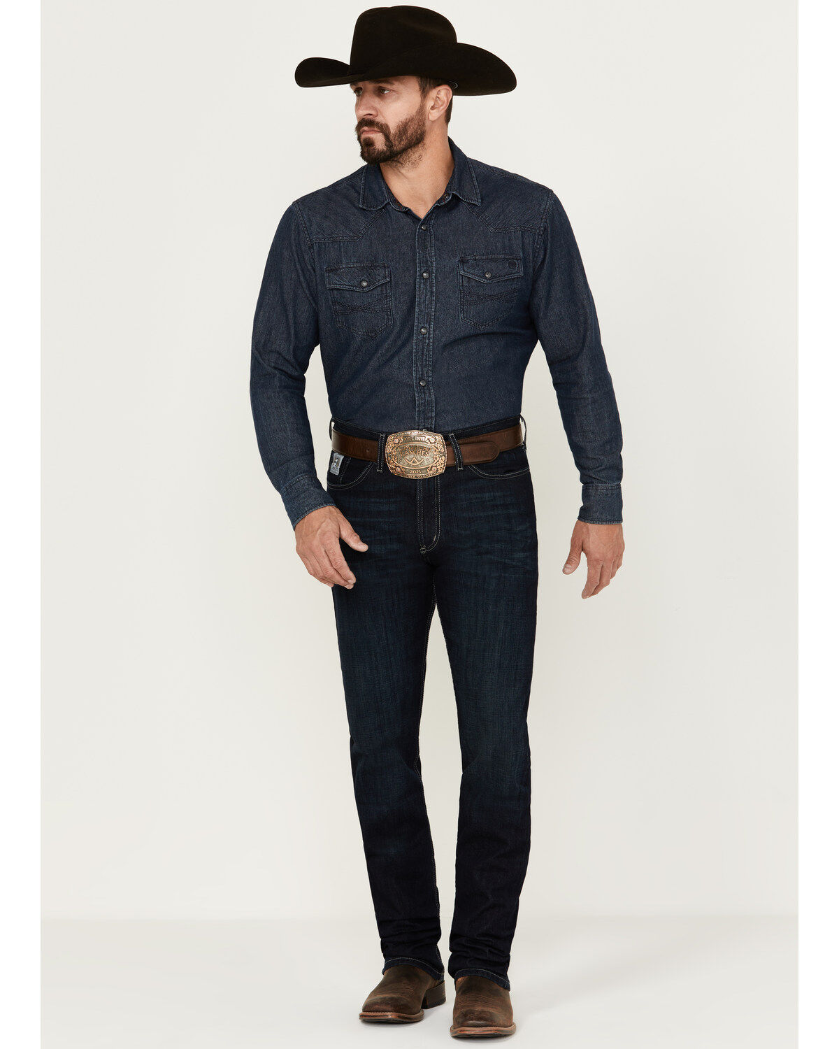 Cinch Men's Silver Label Dark Wash Slim Straight Stretch Denim Jeans, Indigo, hi-res