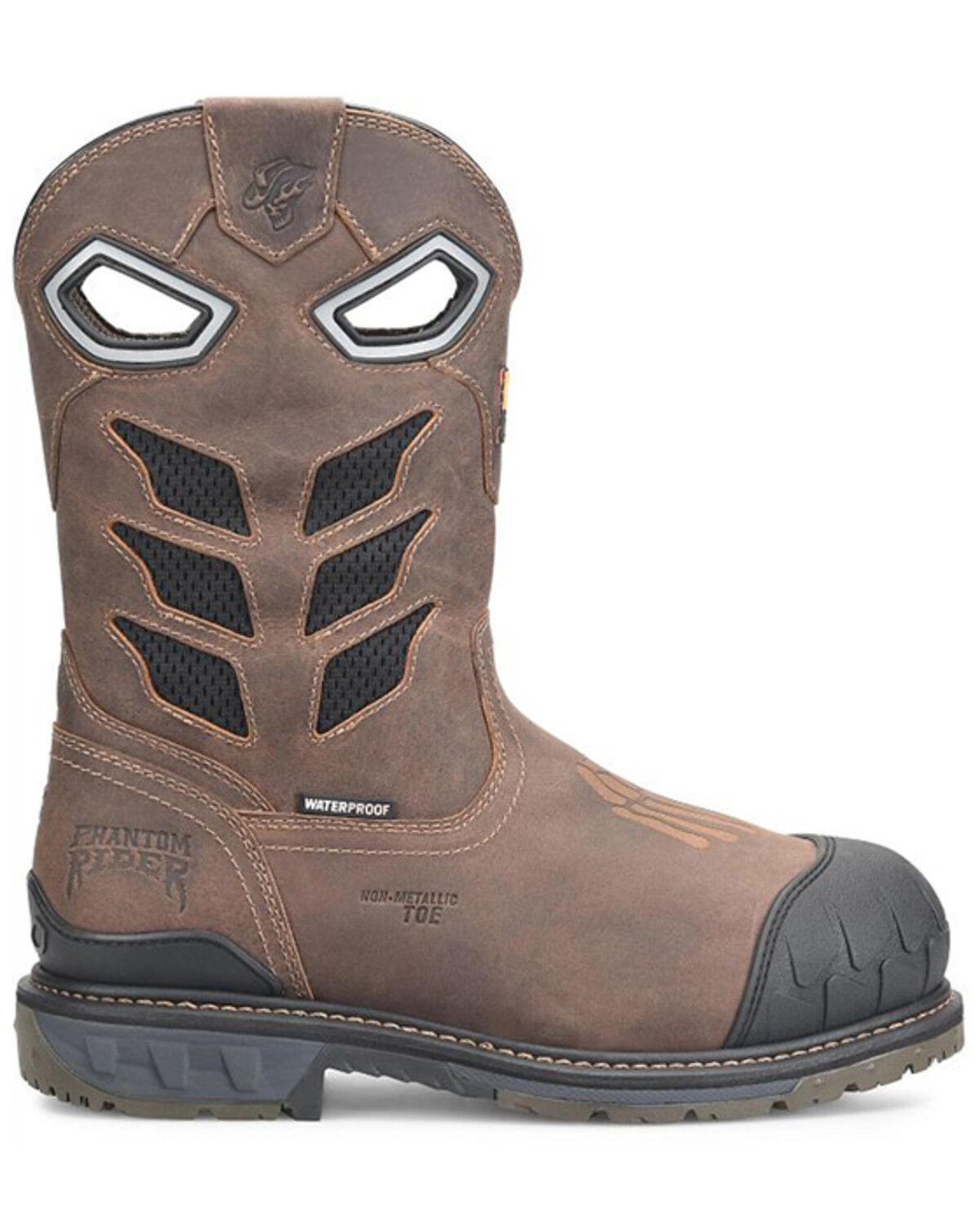 Image #2 - Phantom Rider Men's 11" Crater Waterproof Internal MetGuard Wellington Work Boots - Composite Toe, Brown, hi-res