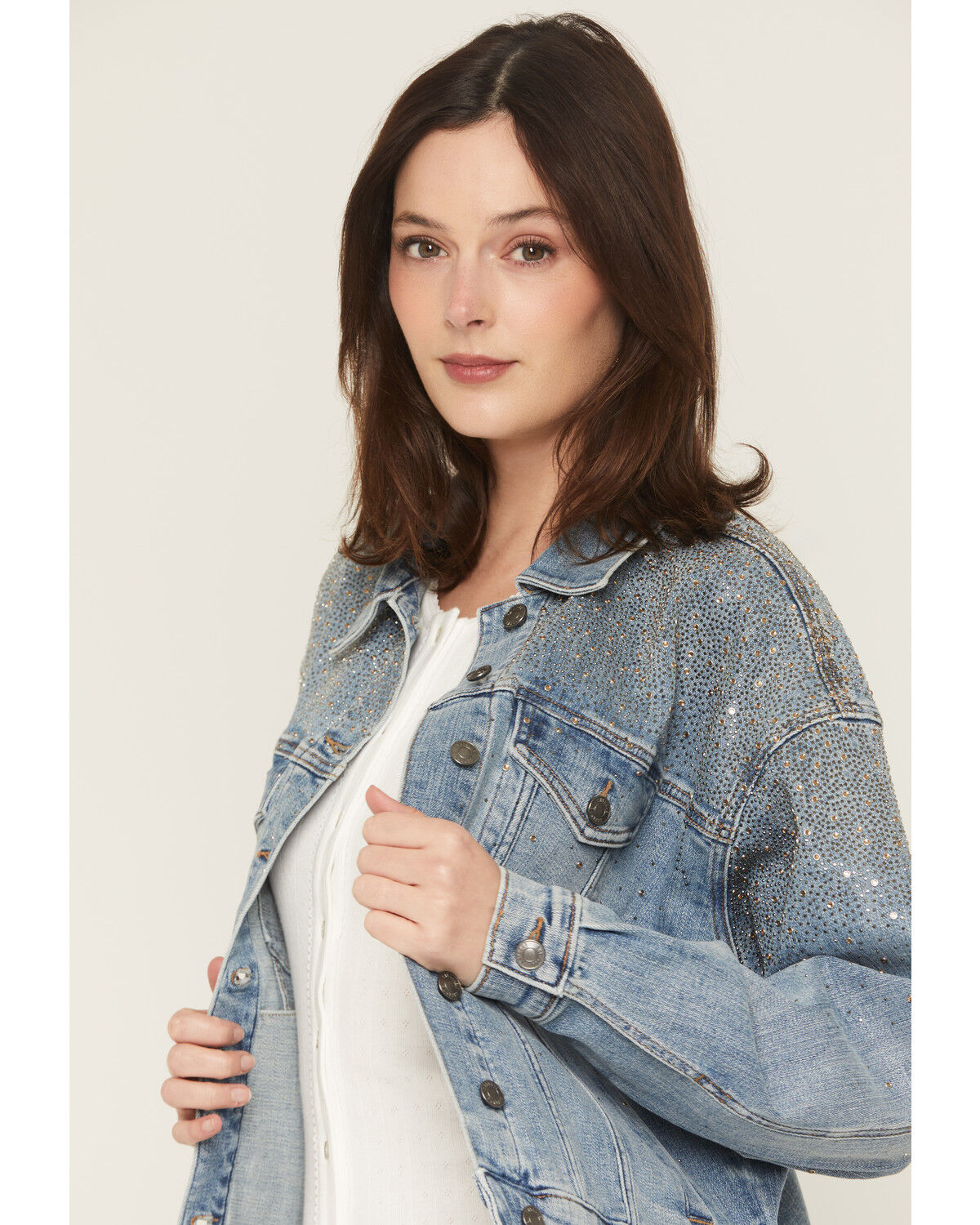 Image #2 - Shyanne Women's Gale Embellished Oversized Denim Jacket, Medium Wash, hi-res