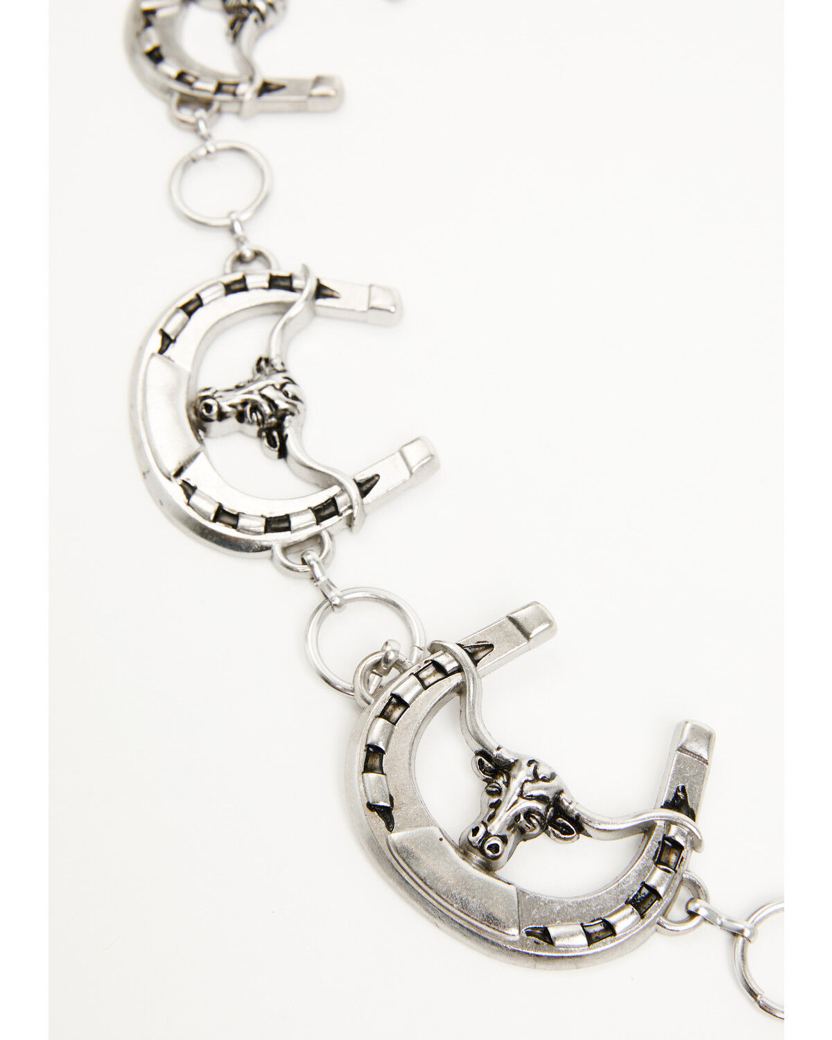 Image #3 - Shyanne Women's Horseshoe Longhorn Chain Concho Belt, Silver, hi-res
