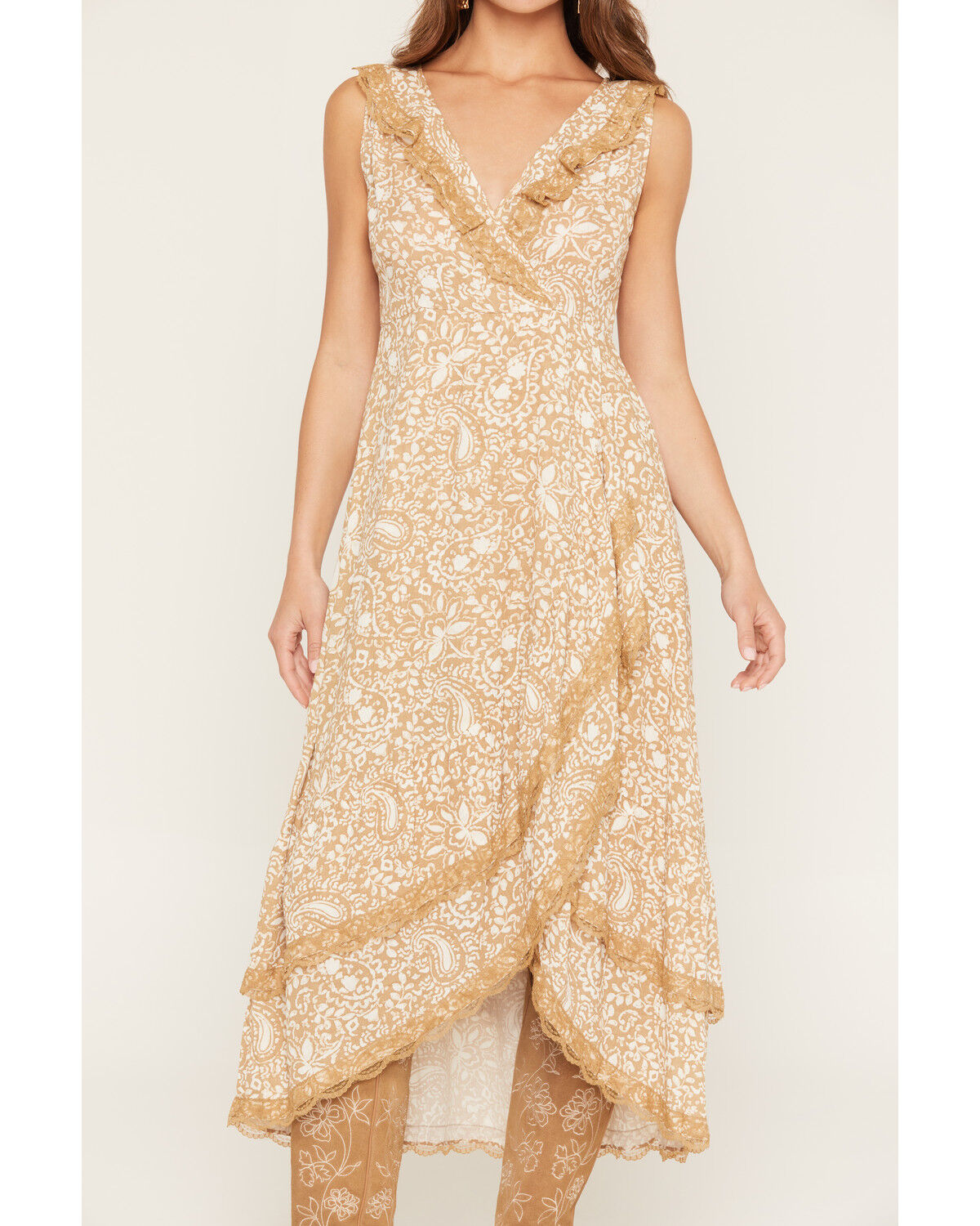 Image #3 - Shyanne Women's Paisley Print Sleeveless High-Low Dress, Taupe, hi-res