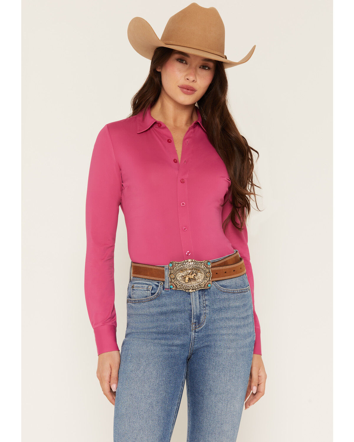 Image #3 - Idyllwind Women's Solid Long Sleeve Pullover Western Riding Shirt, Fuchsia, hi-res