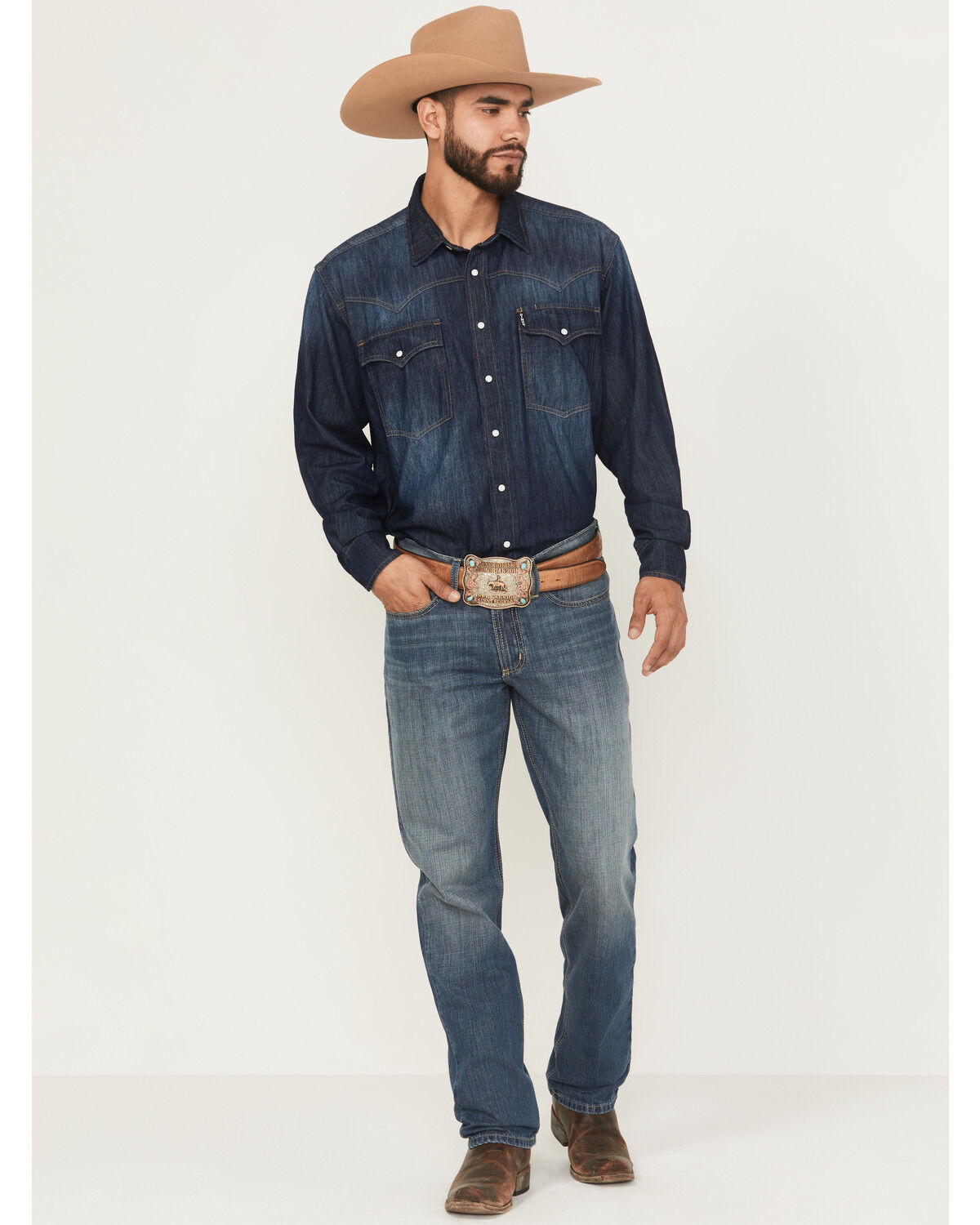 Cinch Men's Sliver Label Medium Wash Slim Straight Rigid Denim Jeans, Indigo, hi-res