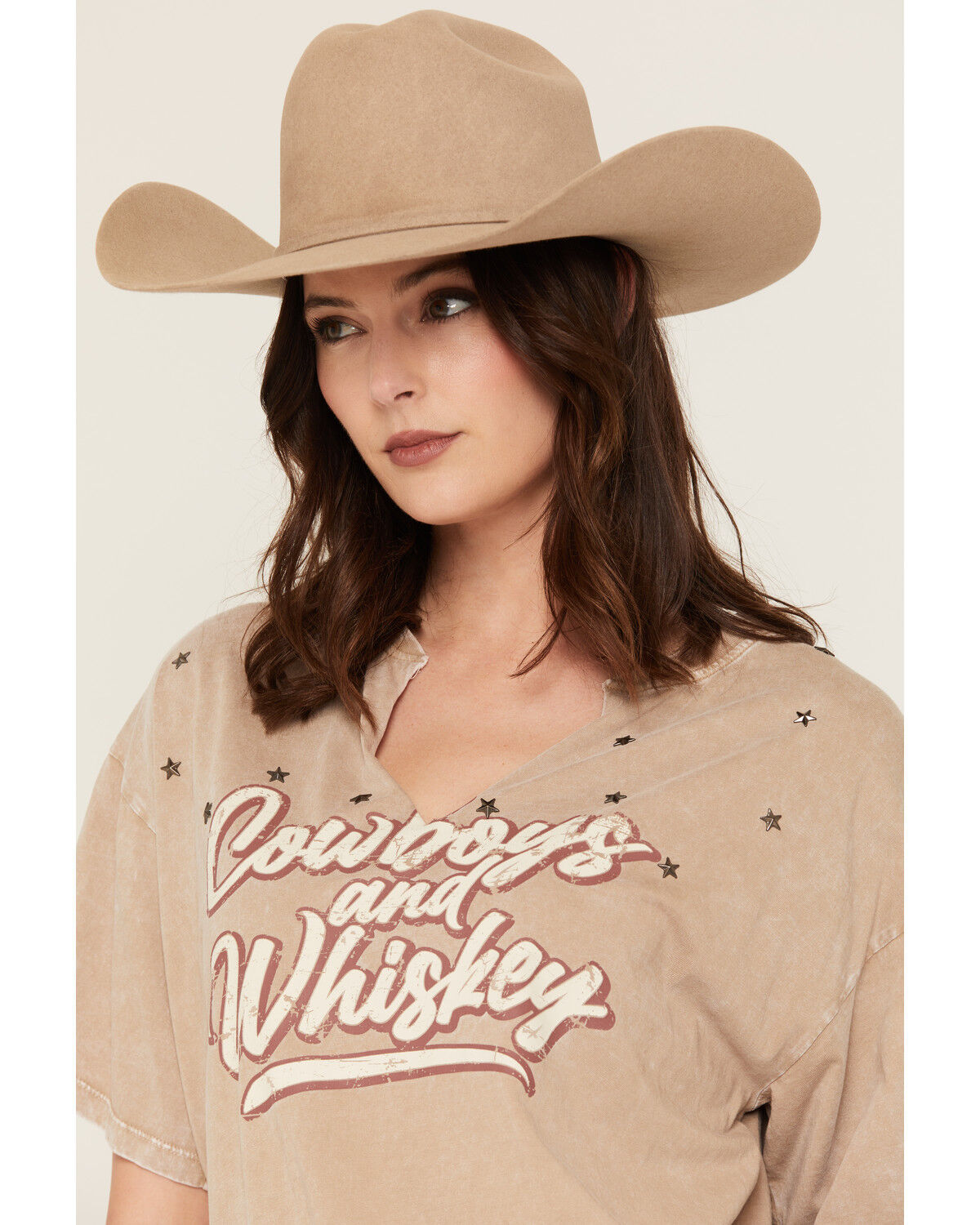 Image #2 - Rock & Roll Denim Women's Cowboys and Whiskey Short Sleeve Graphic Tee, Brown, hi-res