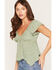 Image #2 - Wild Moss Women's Floral Print Hanky Hem Short Sleeve Top, Sage, hi-res