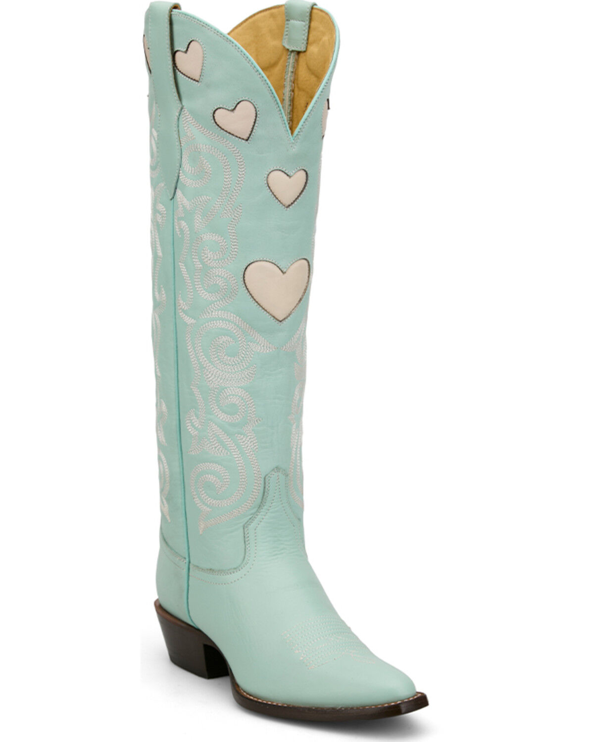 Image #1 - Justin Women's Heart Inlay Tall Western Boots - Snip Toe, Blue, hi-res