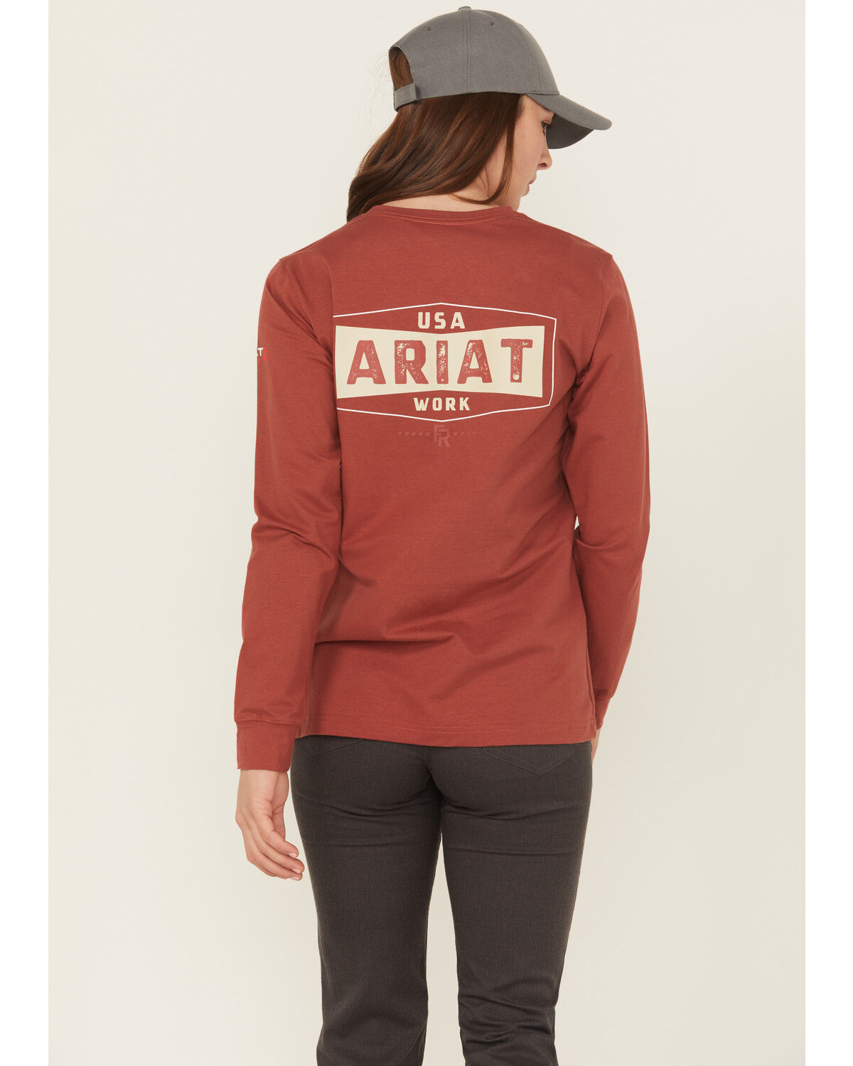 Ariat Women's FR Pima Stretch US Logo Baselayer Long Sleeve Work T-Shirt, Red, hi-res