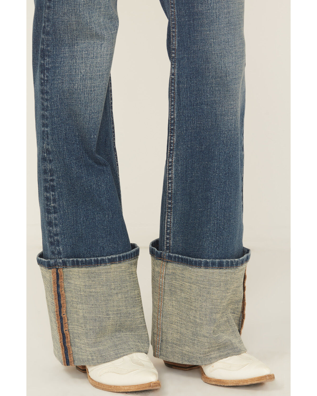 Image #2 - Shyanne Women's Joni High Rise Trouser Tall Cuff Stretch Denim Jeans, Medium Wash, hi-res