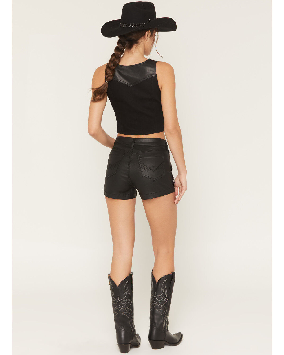 Image #3 - Idyllwind Women's Ellie High Rise Concho Trim Coated Shorts, Black, hi-res