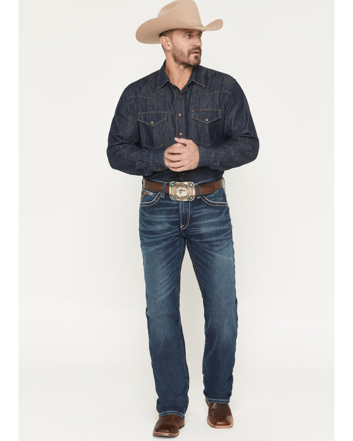 Image #1 - Ariat Men's M4 Adkins Turnout Boot Cut Jeans, Blue, hi-res