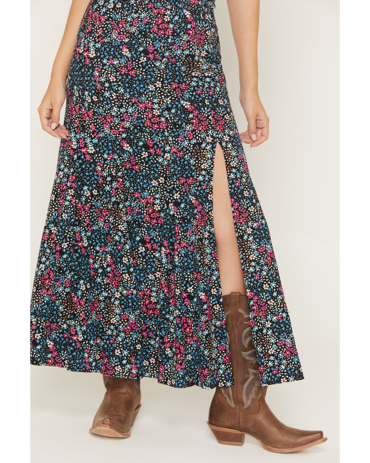 Image #3 - Idyllwind Women's Soleil Floral Side Slit Maxi Skirt, Black, hi-res