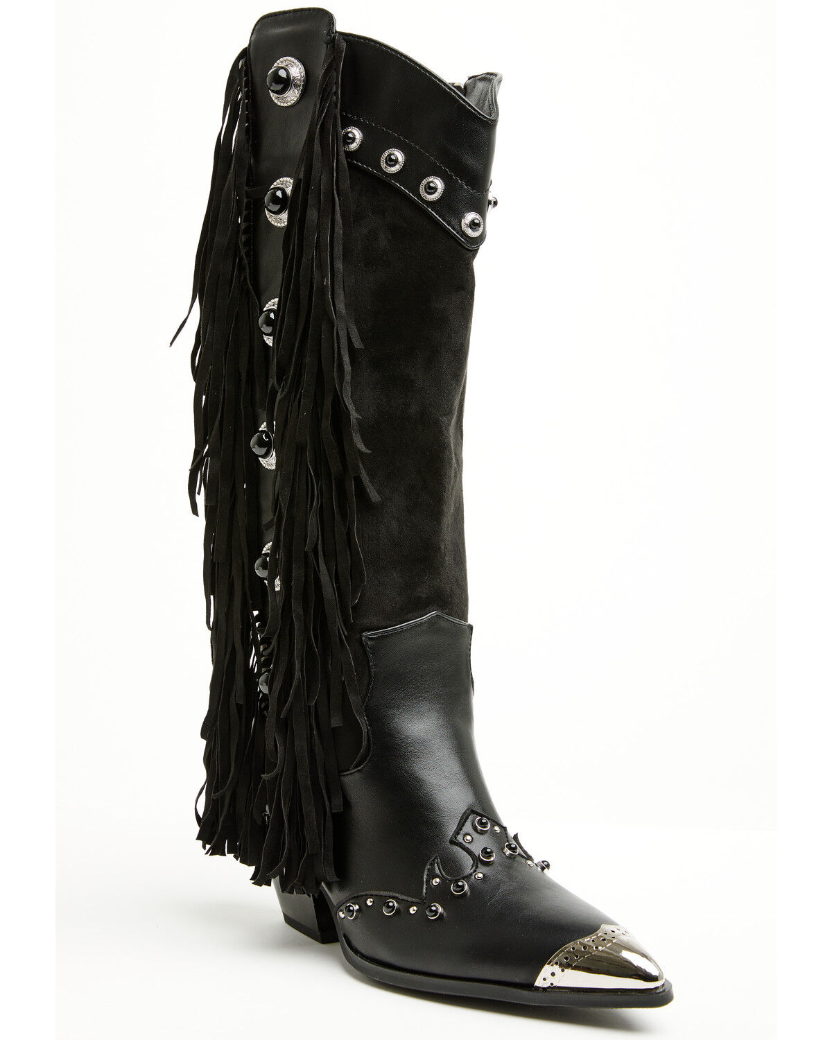 Azalea Wang Women's Pelagius Tall Fringe Western Boots - Round Toe, Black, hi-res