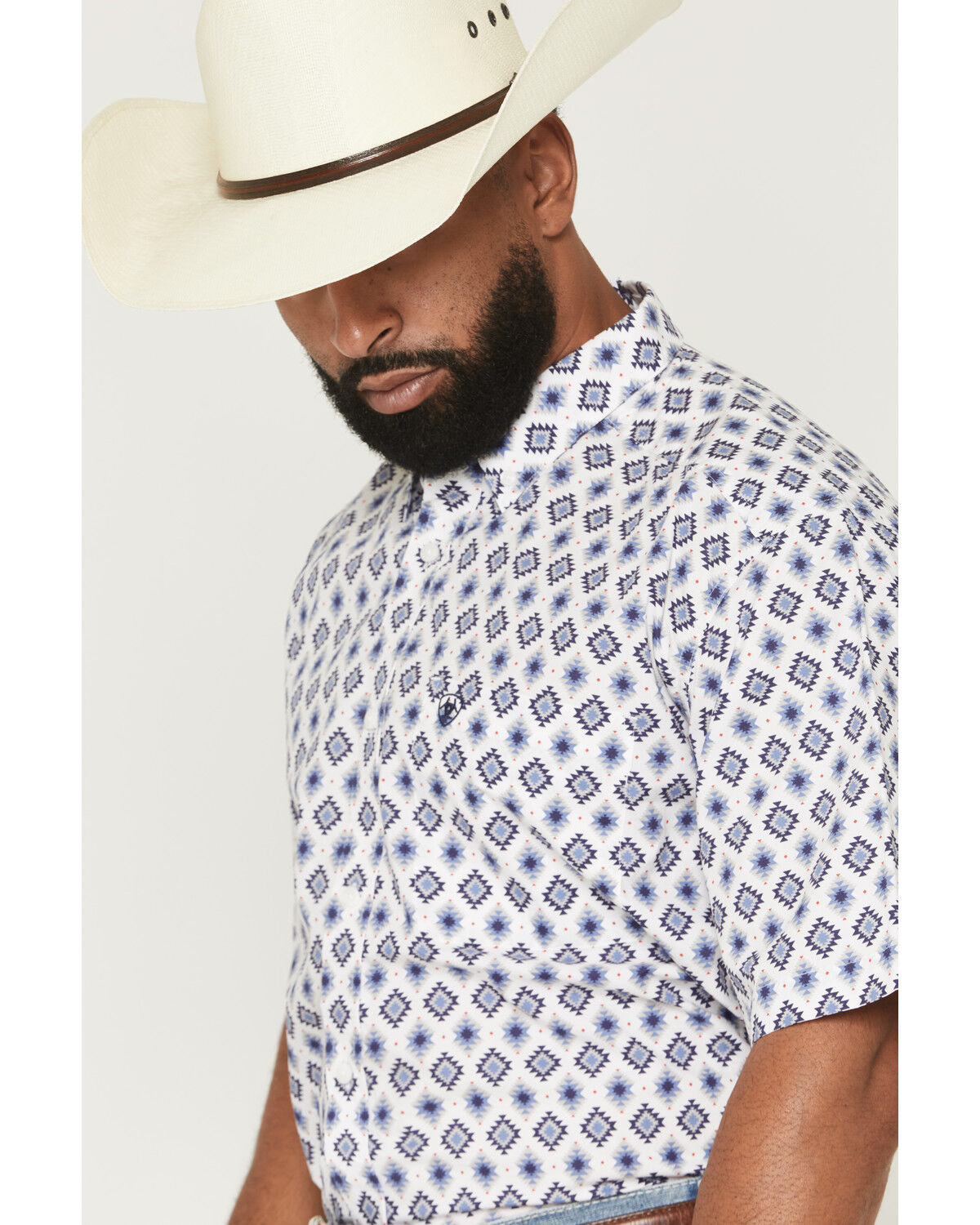 Image #2 - Ariat Men's Baxter Southwestern Print Short Sleeve Button-Down Western Shirt, White, hi-res