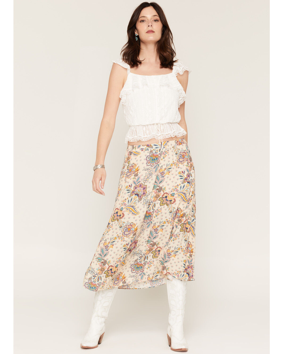 Shyanne Women's Raintree Floral Print Midi Skirt, Beige, hi-res