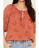 Image #3 - Wild Moss Women's Western Embroidered Cutout Short Sleeve Peasant Top, Rust Copper, hi-res