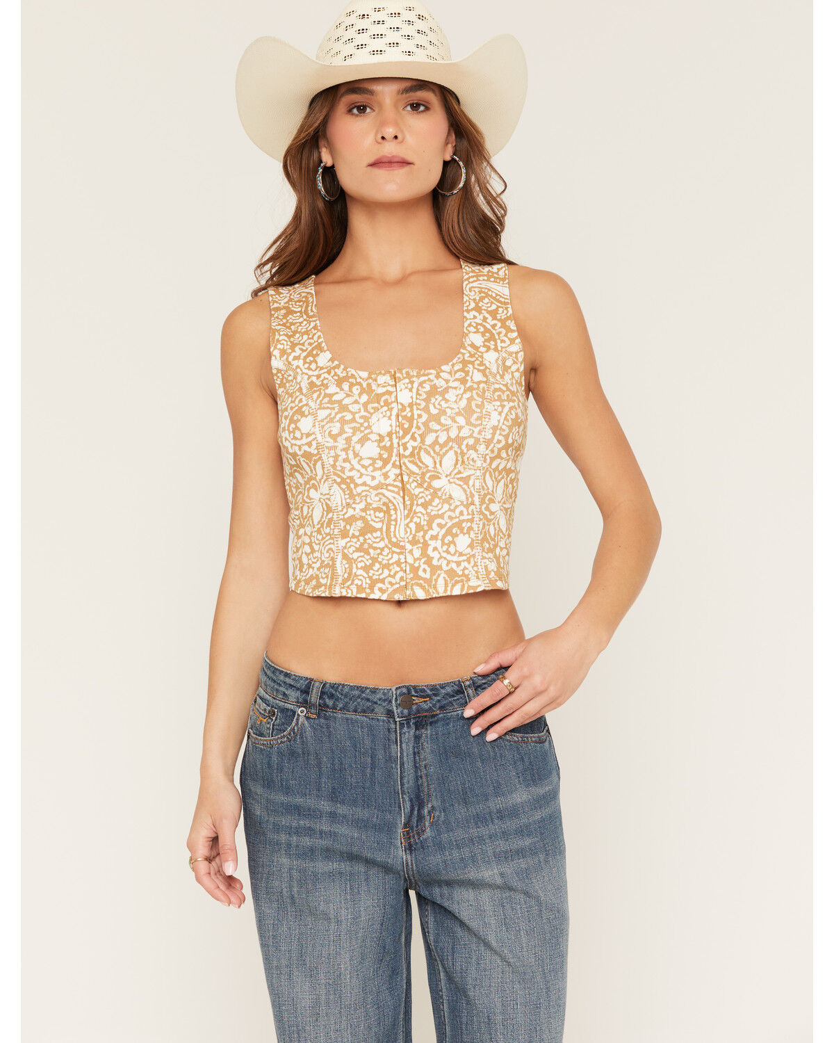 Image #1 - Shyanne Women's Reyna Paisley Print Corset Top, Taupe, hi-res