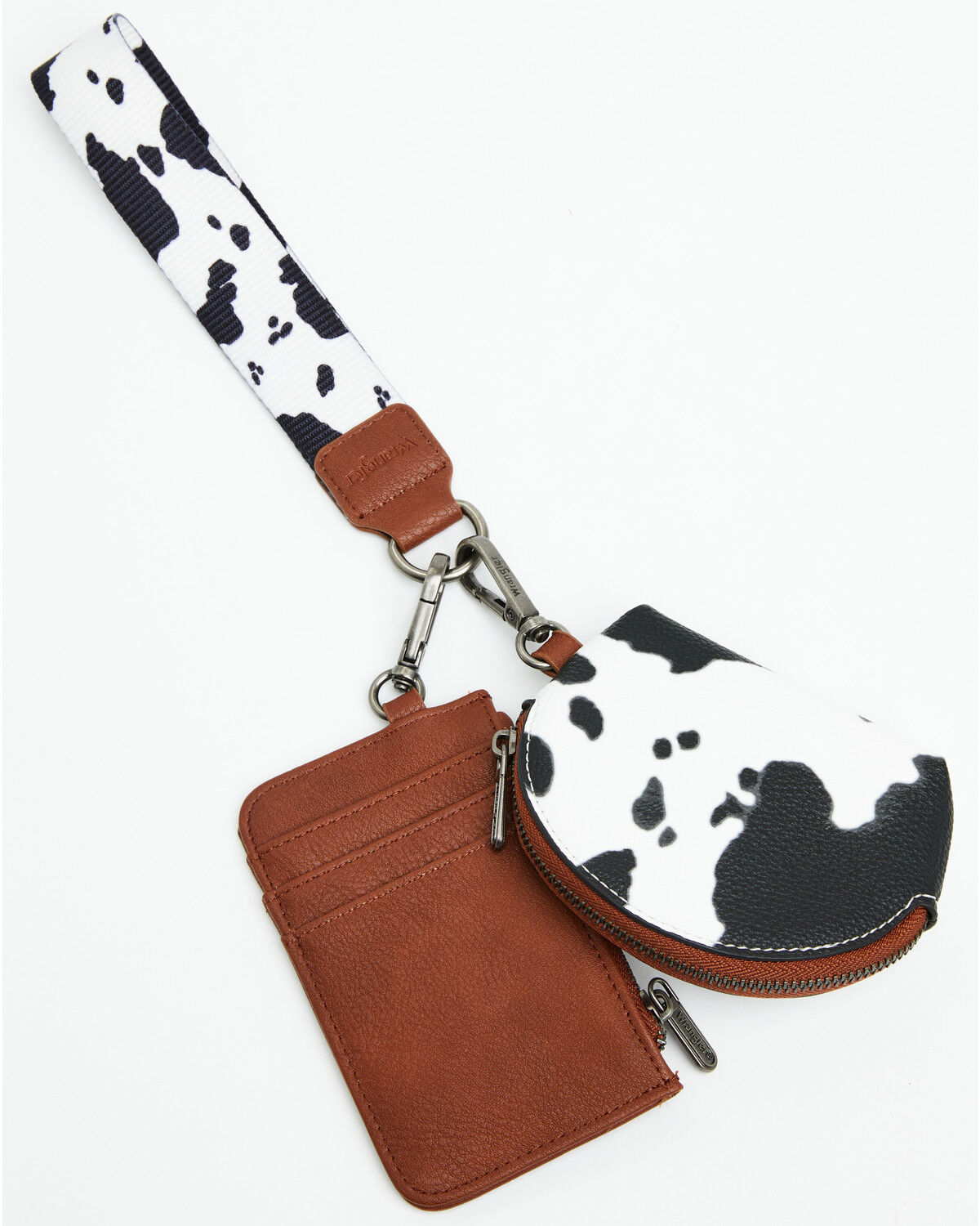 Image #3 - Wrangler Women's Boot Barn Exclusive Daisy Cow Print Dual Pouch Wristlet, Brown, hi-res