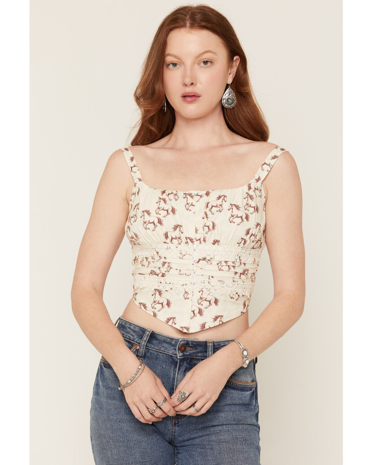 Image #1 - Rock & Roll Denim Women's Horse Print Sleeveless Bustier Tank, Natural, hi-res