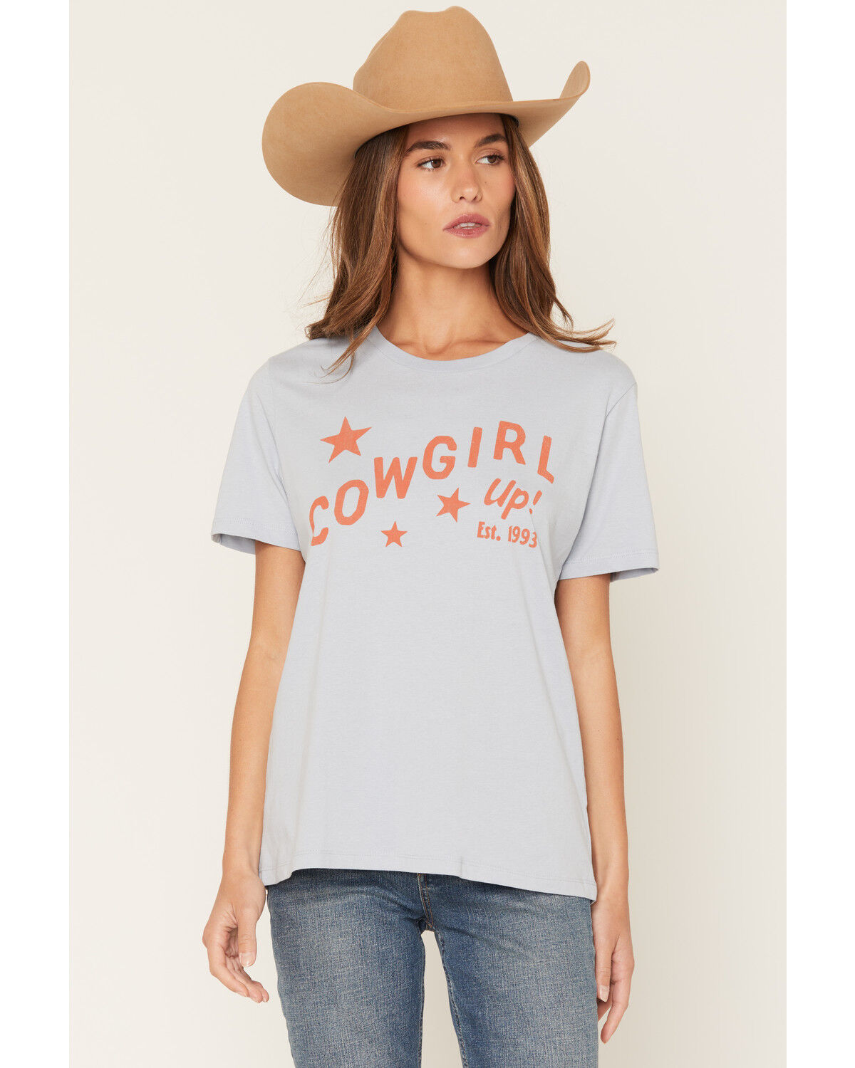 Cowgirl Up Women's Logo Star Short Sleeve Graphic Tee, Blue, hi-res
