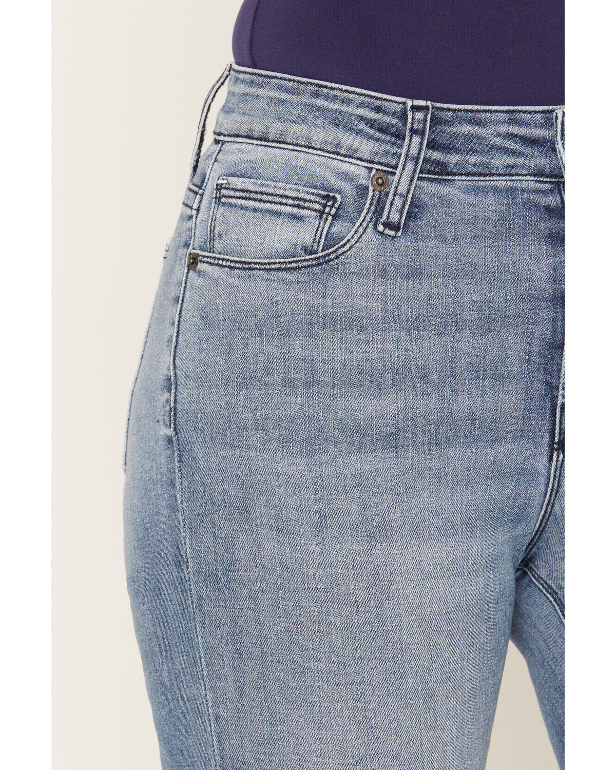 Image #2 - Haala Women's Vintage Medium Wash Bella Trouser Flare Stretch Denim Jeans, Light Wash, hi-res
