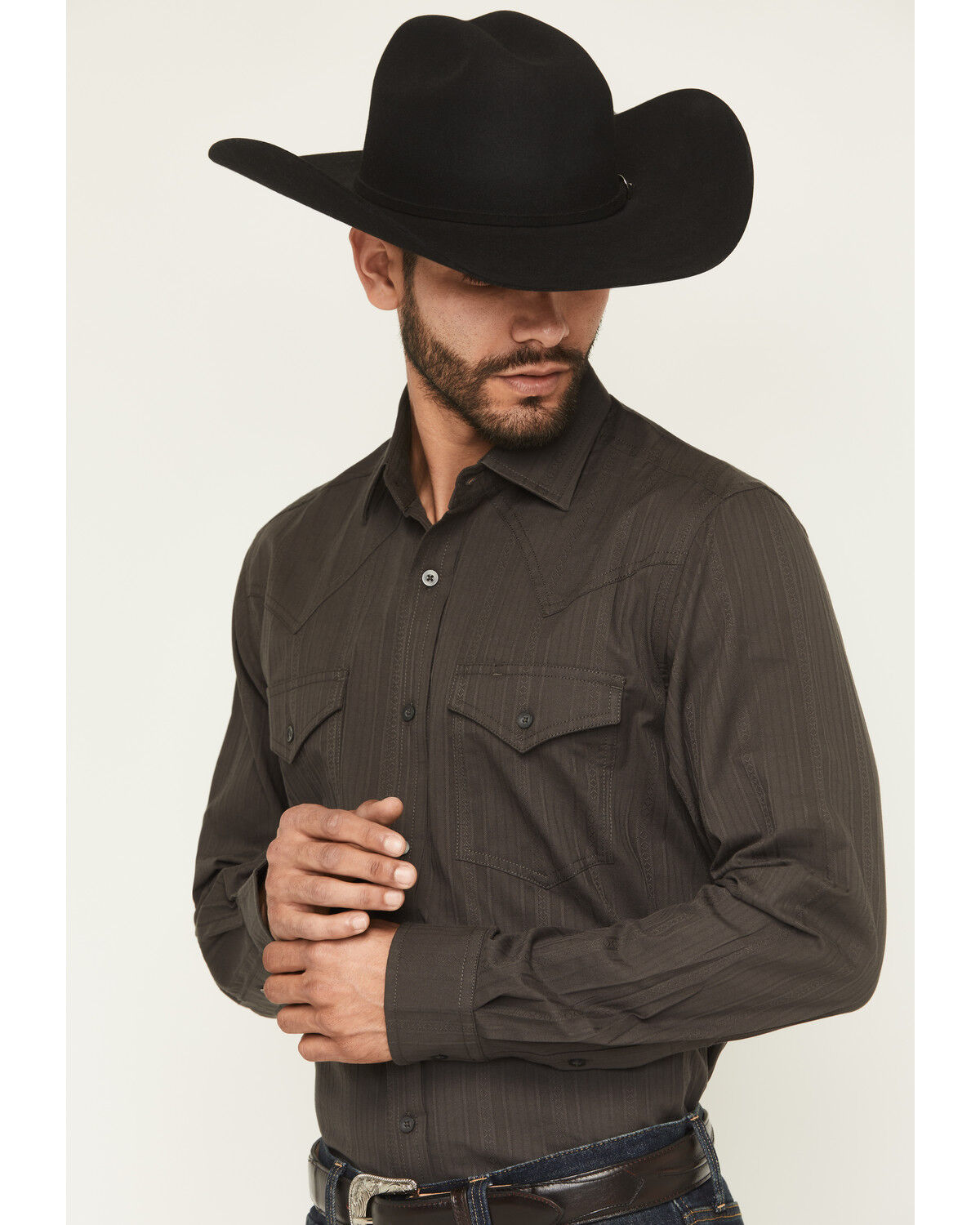 Image #2 - Cody James Black 1978&reg; Men's Cluny Tonal Striped Long Sleeve Button-Down Western Shirt, Charcoal, hi-res