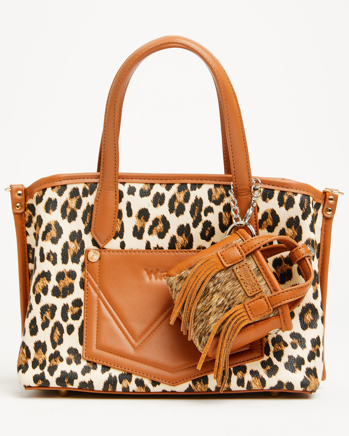 Image #1 - Wrangler X Boot Barn Cowhide Mini Handbag Charm, Brown, hi-res