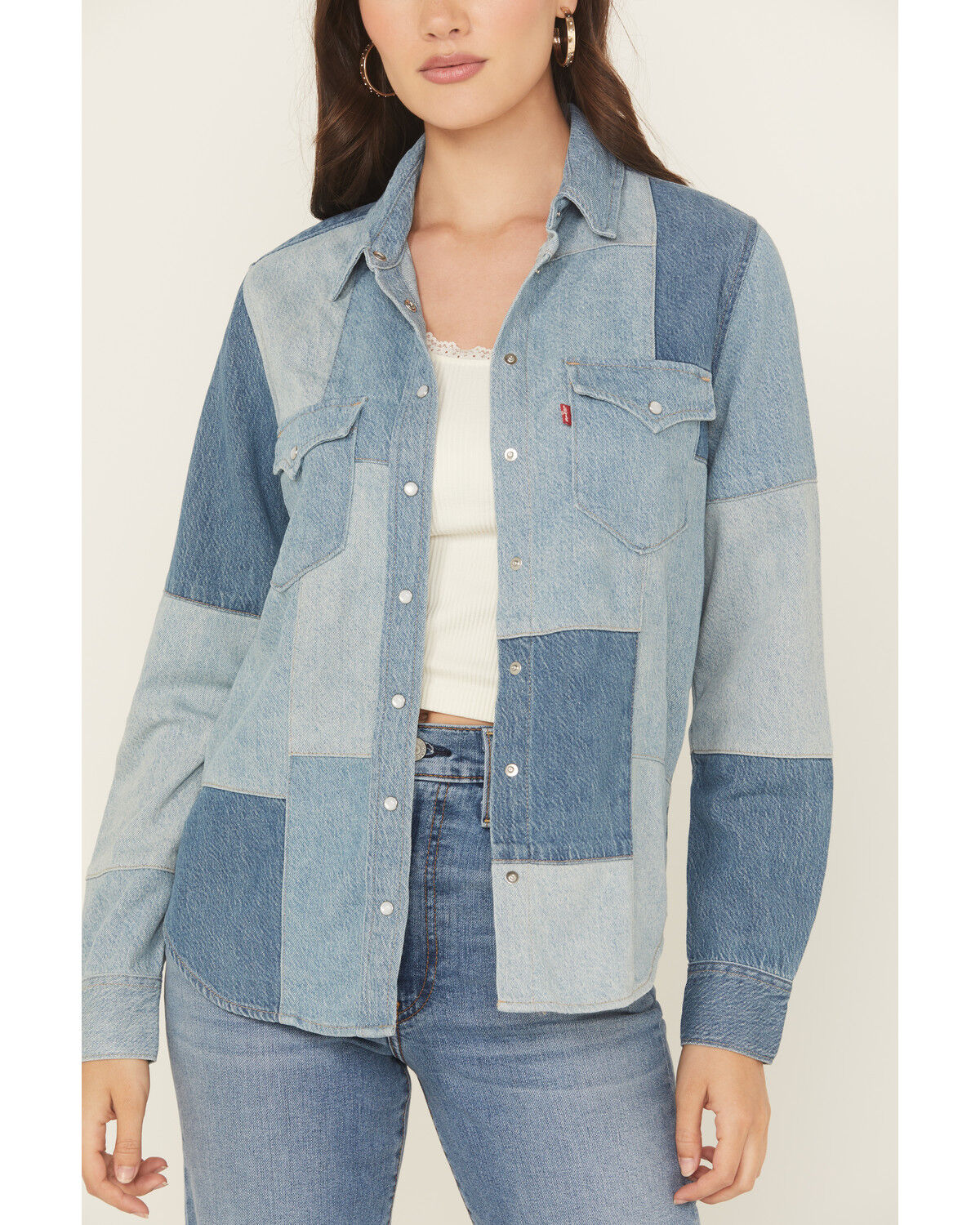 Image #3 - Levi's Women's Patchwork Long Sleeve Snap Denim Shirt, Multi, hi-res