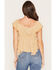 Image #4 - Wild Moss Women's Floral Print Hanky Hem Short Sleeve Top, Mustard, hi-res